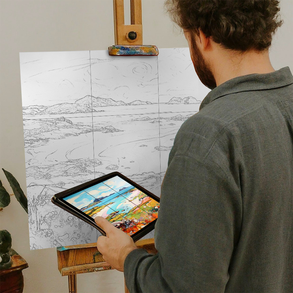 Artist with iPad and Easel