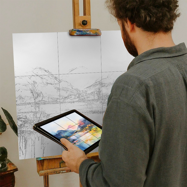 Artist with iPad and Easel