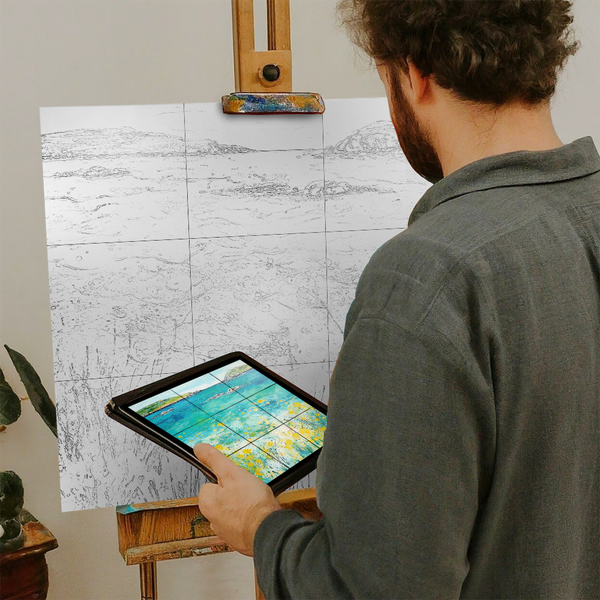 Artist with iPad and Easel