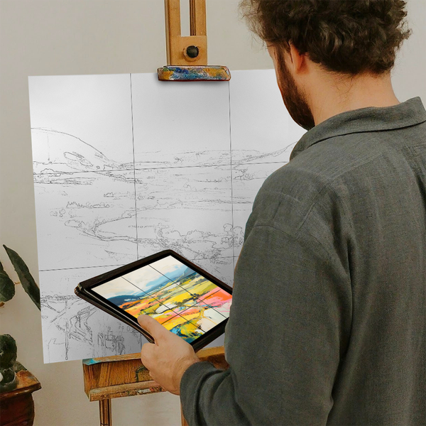 Artist with iPad and Easel