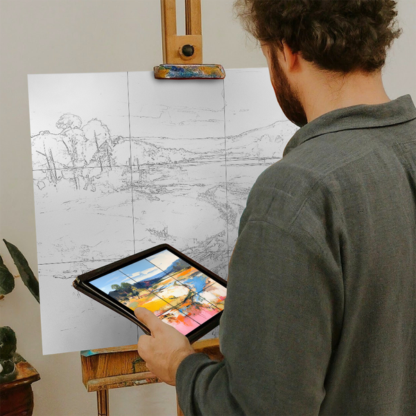 Artist with iPad and Easel