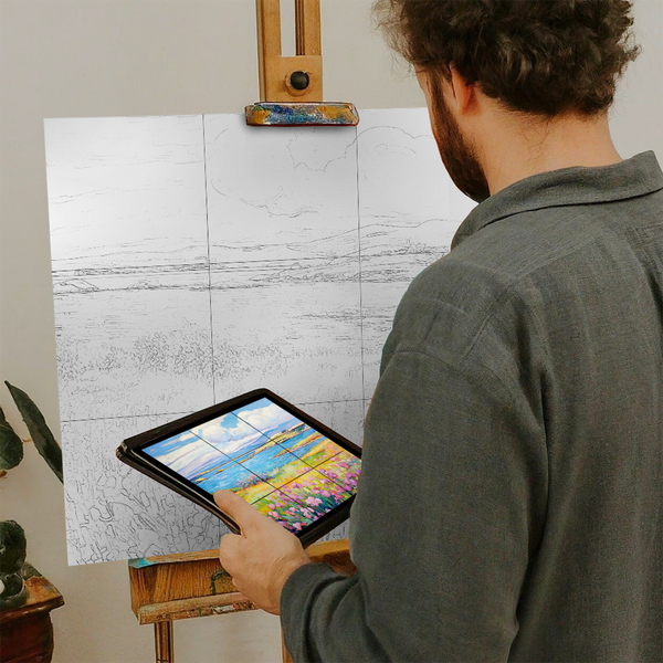 Artist with iPad and Easel