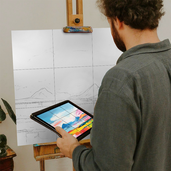 Artist with iPad and Easel