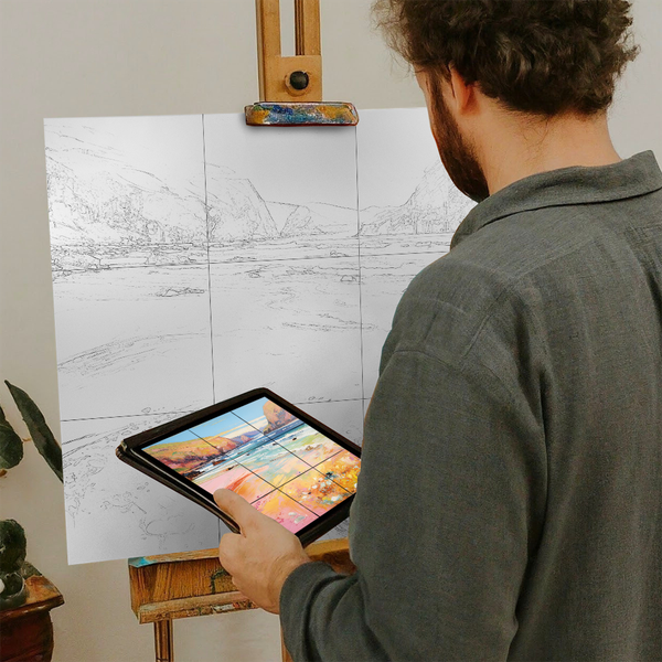 Artist with iPad and Easel