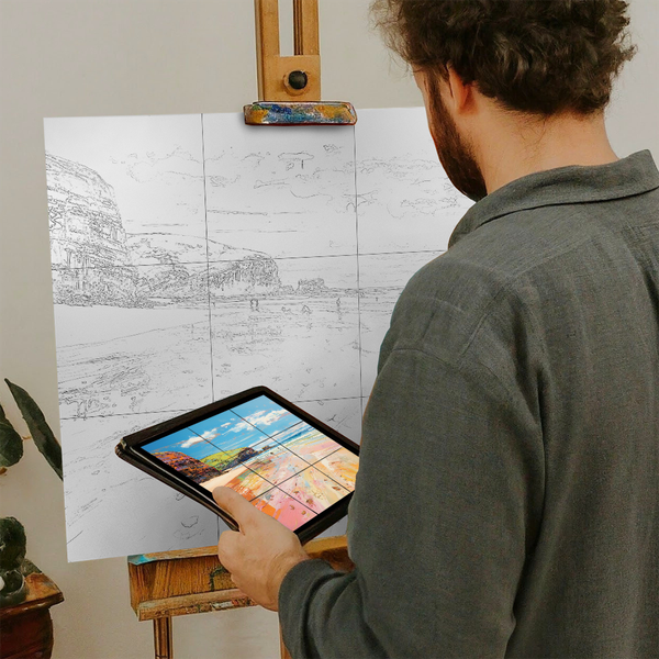 Artist with iPad and Easel