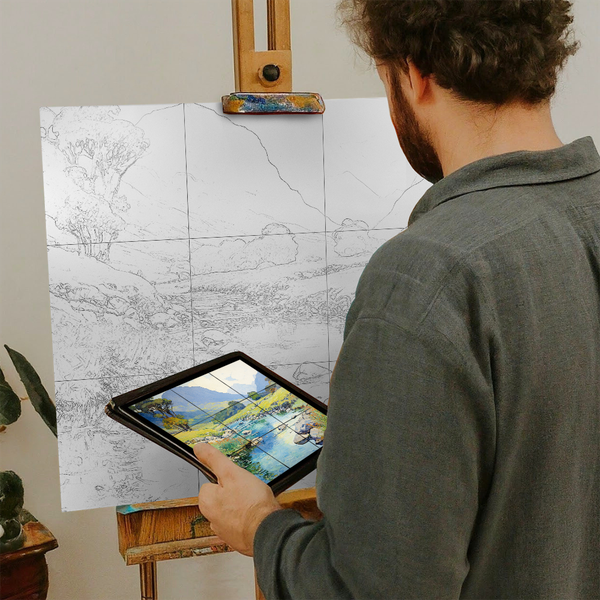 Artist with iPad and Easel