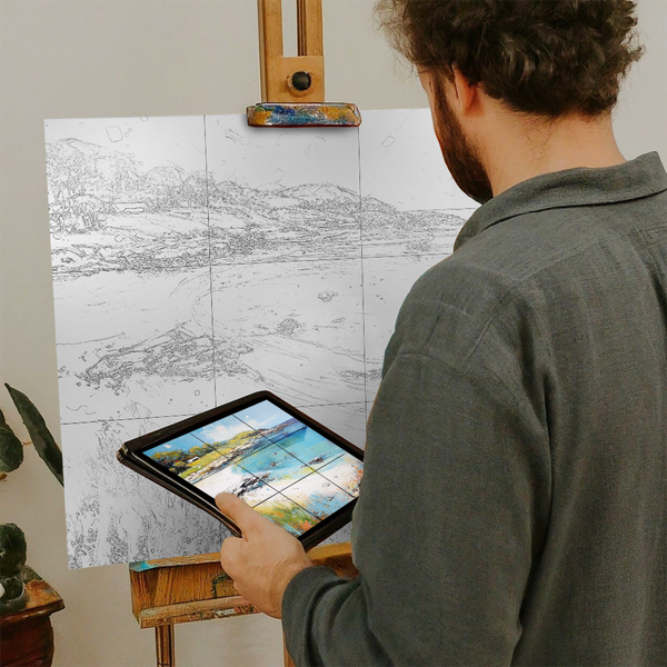 Artist with iPad and Easel