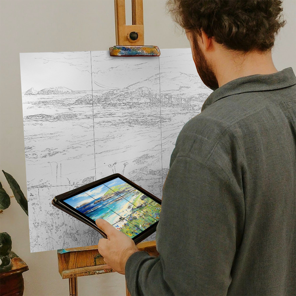 Artist with iPad and Easel