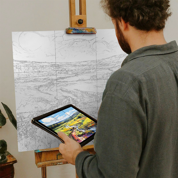 Artist with iPad and Easel