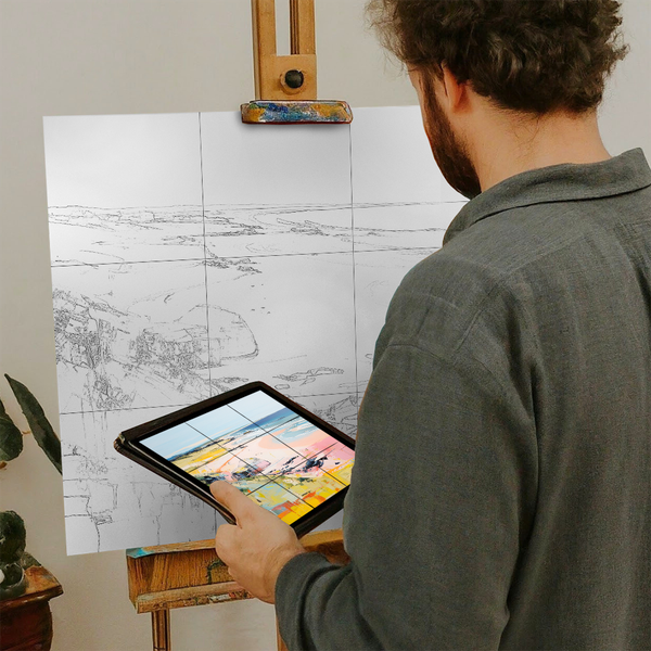 Artist with iPad and Easel