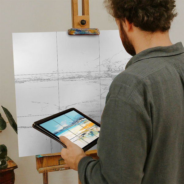 Artist with iPad and Easel