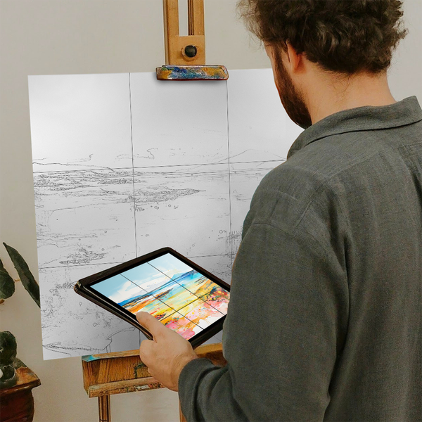 Artist with iPad and Easel