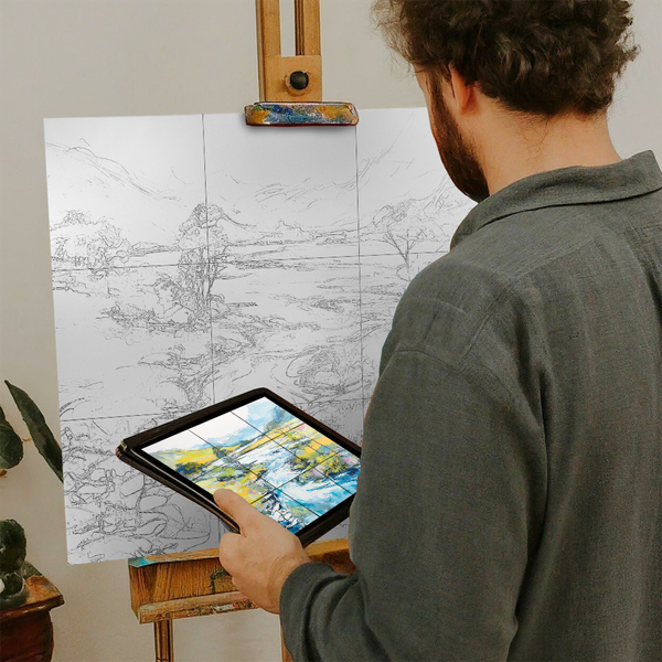 Artist with iPad and Easel