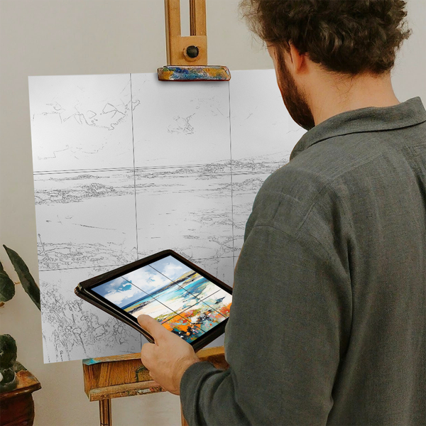 Artist with iPad and Easel