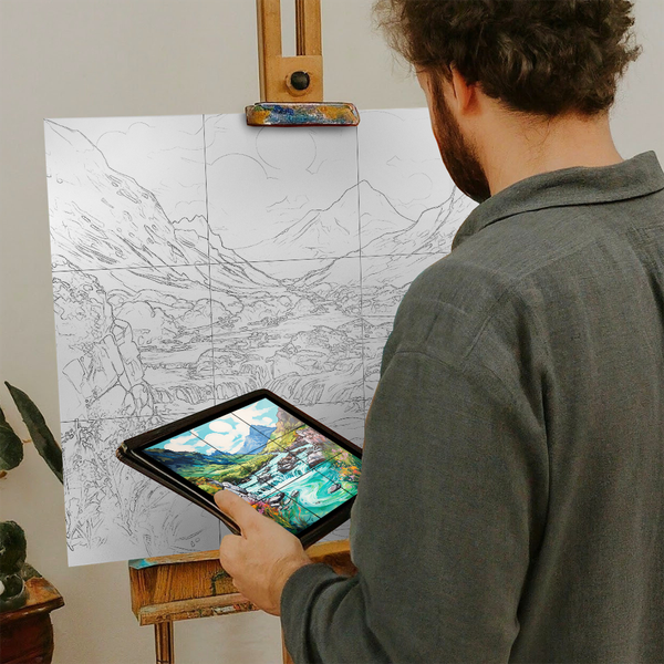 Artist with iPad and Easel