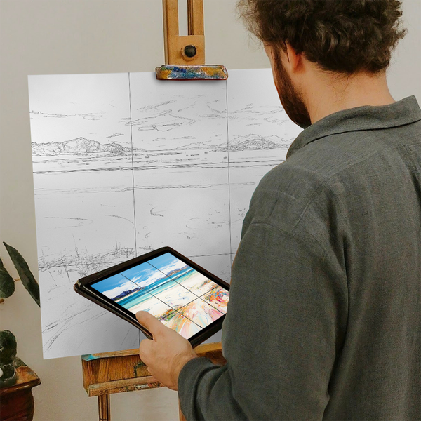 Artist with iPad and Easel