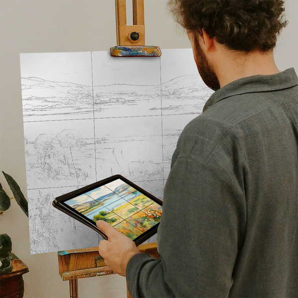 Artist with iPad and Easel