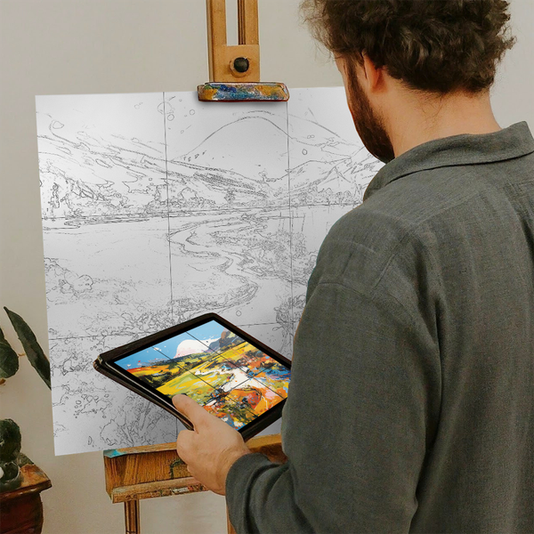 Artist with iPad and Easel