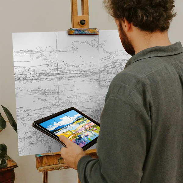 Artist with iPad and Easel