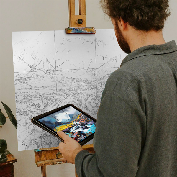 Artist with iPad and Easel