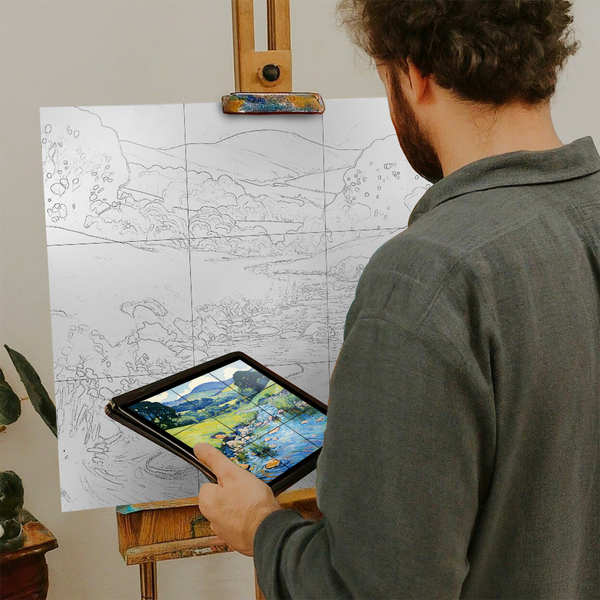 Artist with iPad and Easel