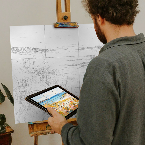 Artist with iPad and Easel