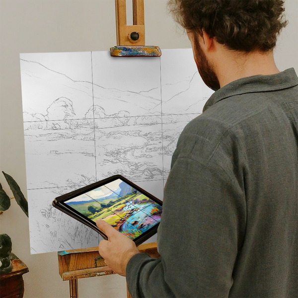 Artist with iPad and Easel