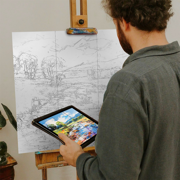 Artist with iPad and Easel