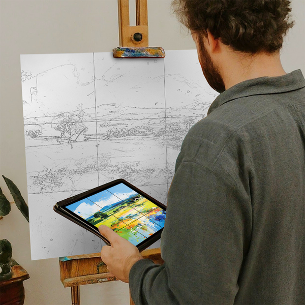 Artist with iPad and Easel