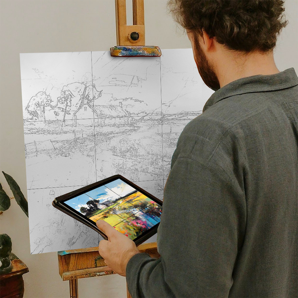 Artist with iPad and Easel