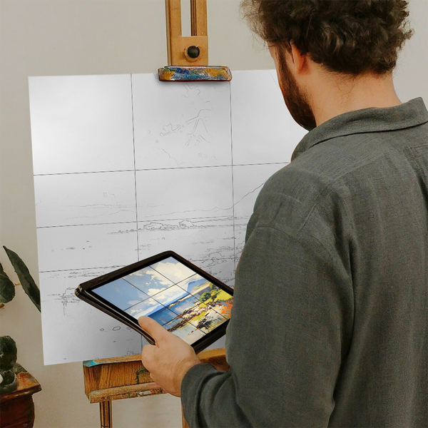 Artist with iPad and Easel