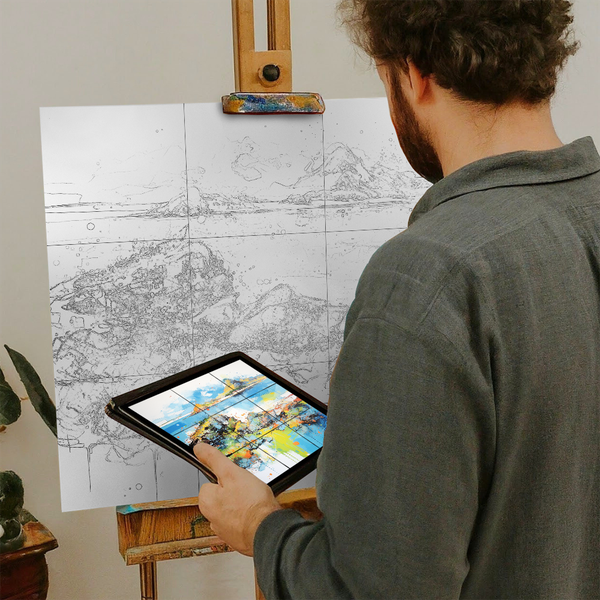 Artist with iPad and Easel