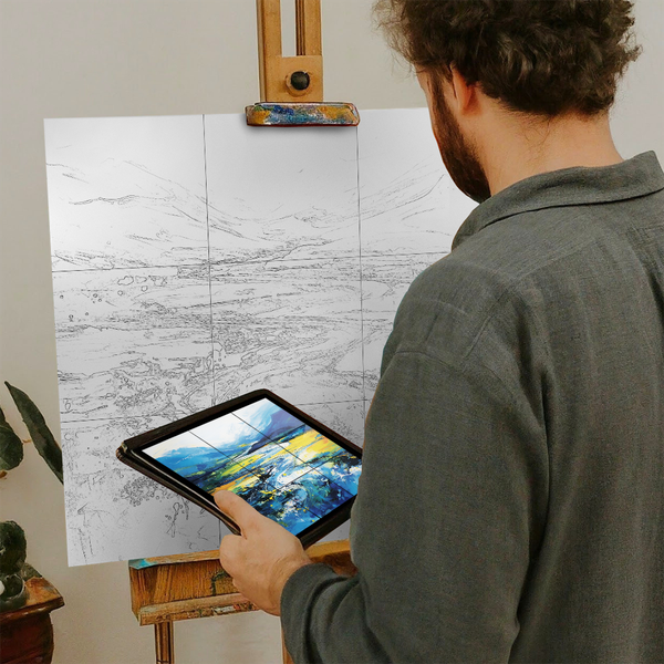 Artist with iPad and Easel