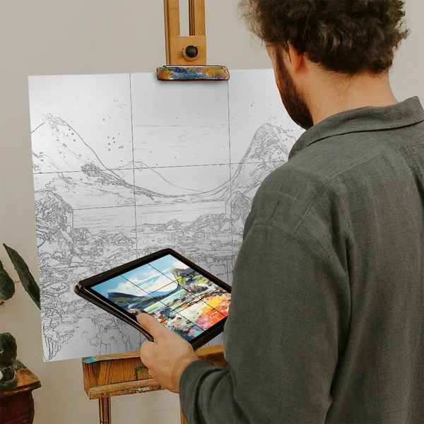 Artist with iPad and Easel