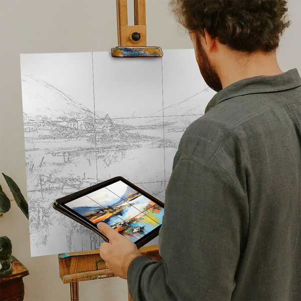 Artist with iPad and Easel