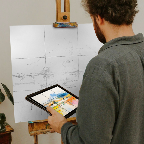 Artist with iPad and Easel