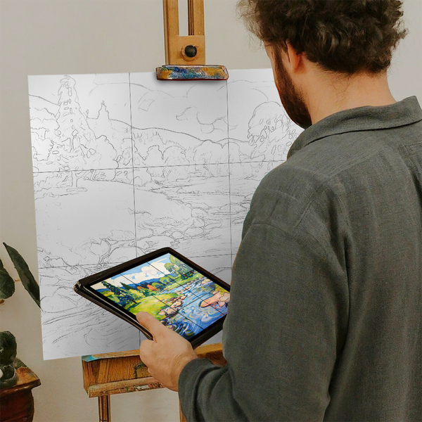 Artist with iPad and Easel