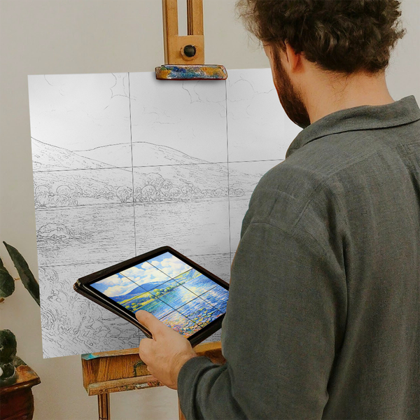 Artist with iPad and Easel