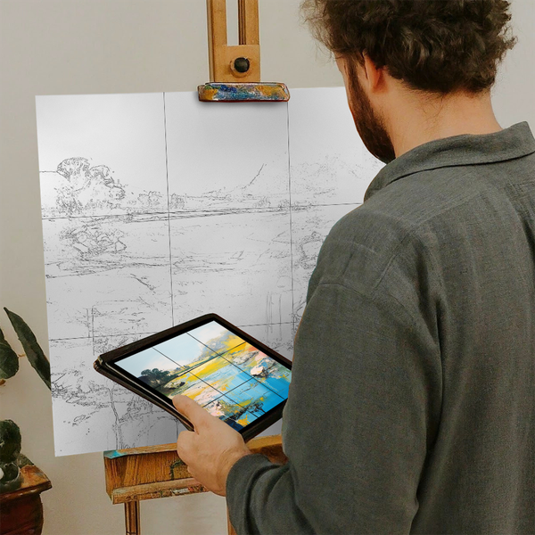 Artist with iPad and Easel