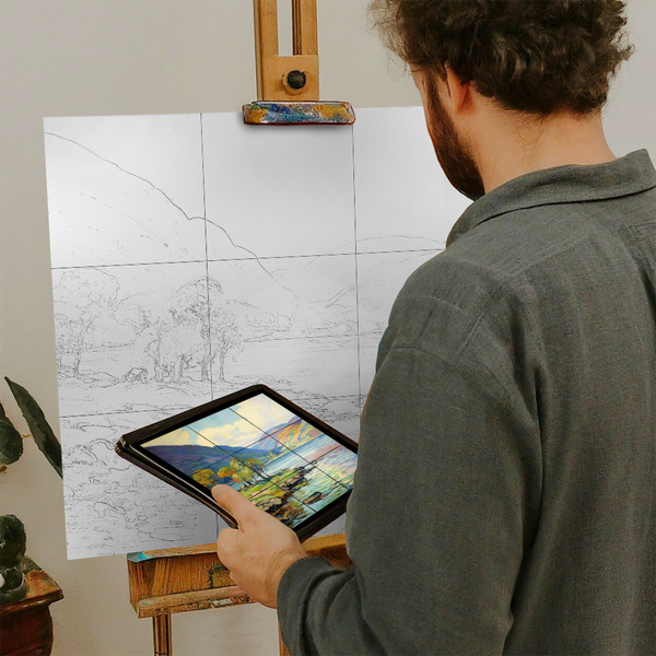 Artist with iPad and Easel