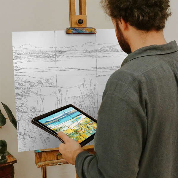 Artist with iPad and Easel