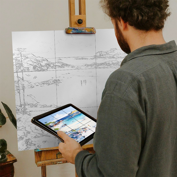 Artist with iPad and Easel