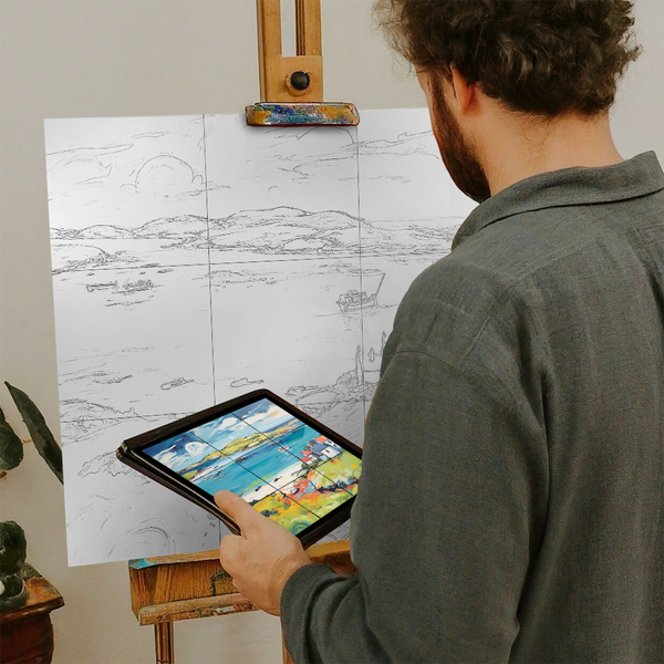 Artist with iPad and Easel