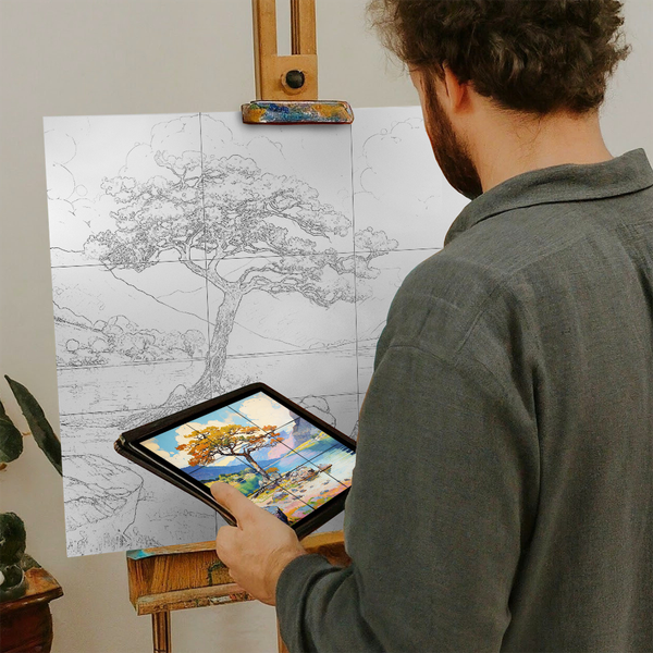 Artist with iPad and Easel