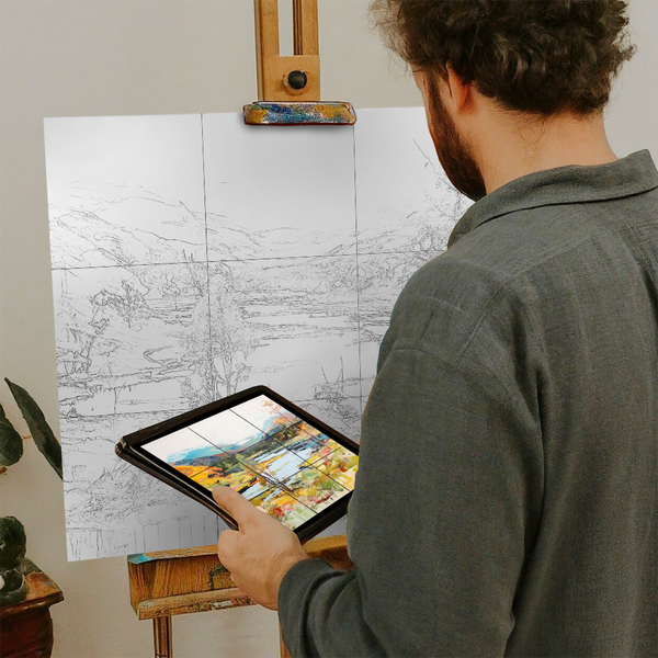 Artist with iPad and Easel