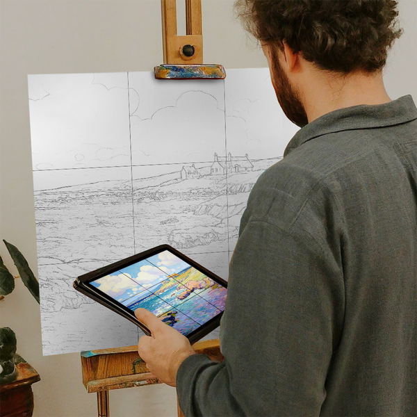 Artist with iPad and Easel