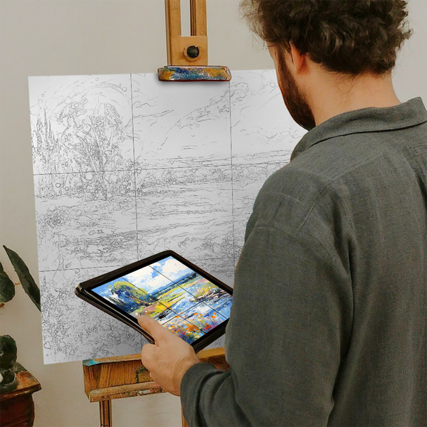 Artist with iPad and Easel