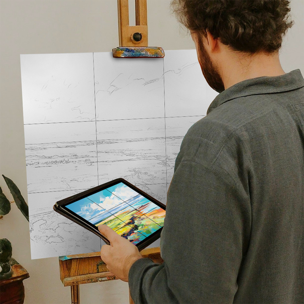 Artist with iPad and Easel