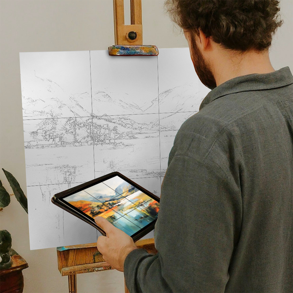 Artist with iPad and Easel