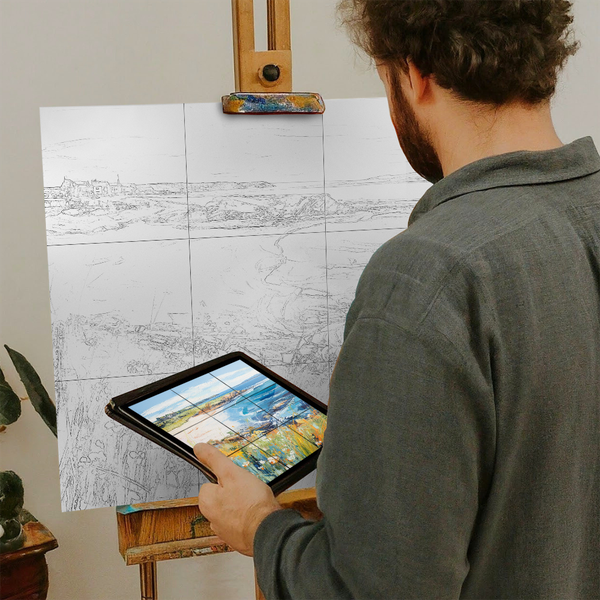 Artist with iPad and Easel